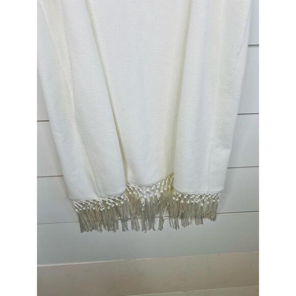Adrianna Papell White Sleeveless Halter Neck Fringe Trim Dress Bodycon Size US 8 - Picture 10 of 13